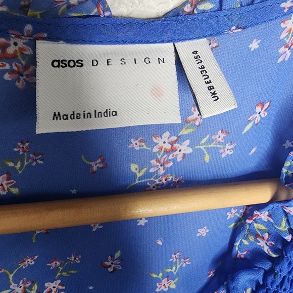 ASOS Design Mini Smock Dress in Blue Floral Size 4 - Picture 4 of 9